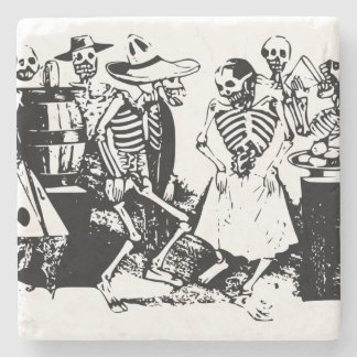 Vintage Posada Mexikanischer Skelett-Tanz Steinuntersetzer