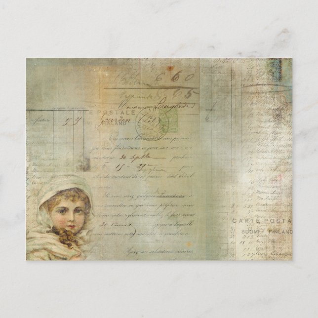 Vintage Post- und Little-Girl-Script-Collage Postkarte (Vorderseite)