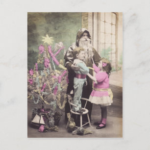 Vintage Postcard Santa Claus, Tree & Children Feiertagspostkarte