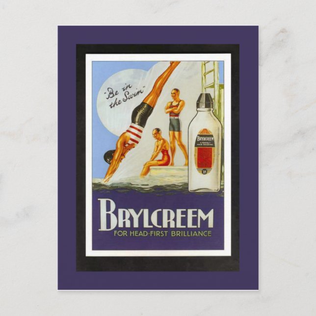 Vintage Poster, Brylcreem, am Pool Postkarte (Vorderseite)
