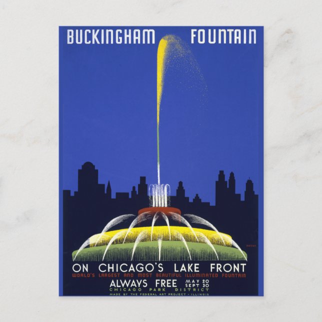 Vintage Poster, Chicagos Buckingham Fountain, DIY Postkarte (Vorderseite)