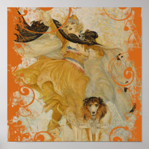 Vintage Poster Collie Hund und Mode Diva