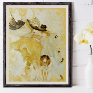 Vintage Poster Collie Hund und Mode Diva