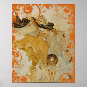 Vintage Poster Collie Hund und Mode Diva