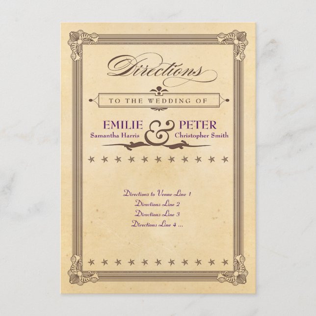 Vintage Poster Cream & Brown Wedding Route Begleitkarte (Vorderseite)