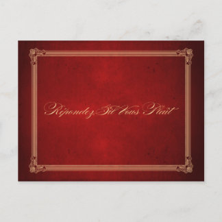 Vintage Poster Deep Red Wedding RSVP Postcard Einladungspostkarte