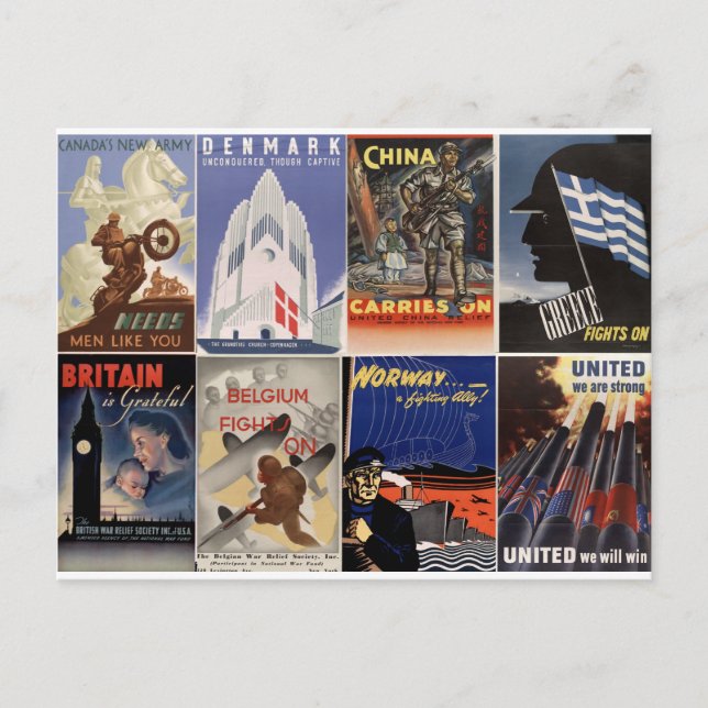 Vintage Poster des Zweiten Weltkriegs: vereint sin Postkarte (Vorderseite)