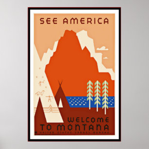 Vintage Poster Druck See Amercia Montana groß