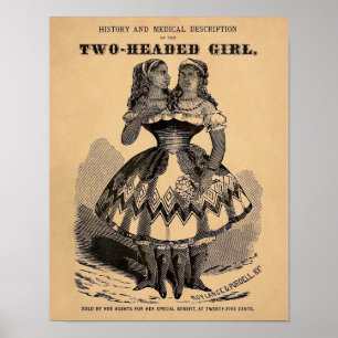Vintage Poster eines Mädchens mit zwei Köpfen