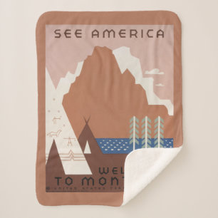 Vintage Poster für Reisen nach Montana. 2 Sherpadecke