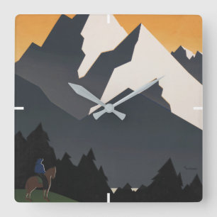 Vintage Poster für Reisen nach Montana. Quadratische Wanduhr