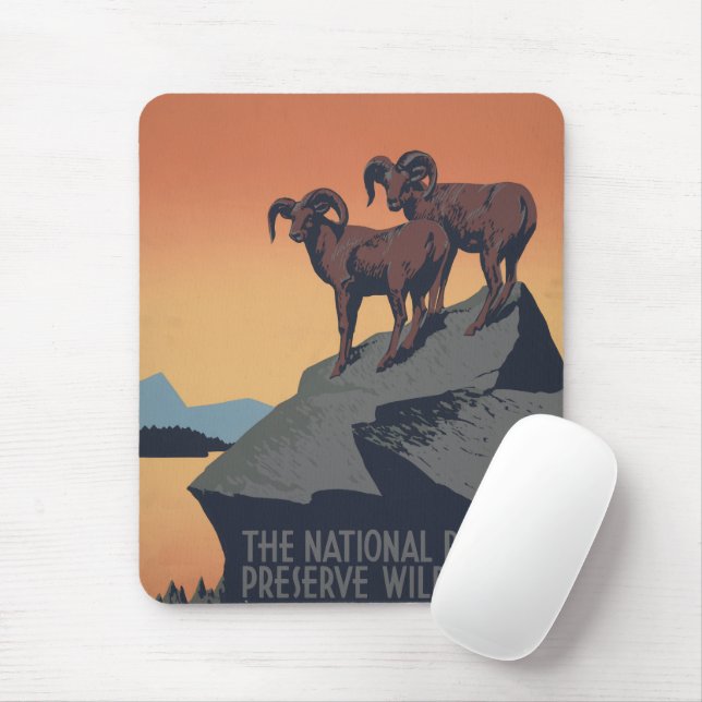 Vintage Poster für Reisen zu Nationalparks Mousepad (Mit Mouse)