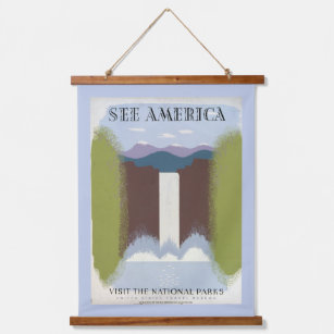 Vintage Poster für Reisen zu Nationalparks. Wandteppich Mit Holzrahmen
