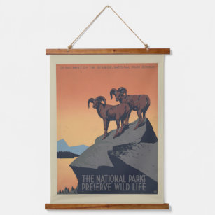 Vintage Poster für Reisen zu Nationalparks Wandteppich Mit Holzrahmen