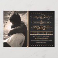 Vintage Poster Holzkohle & Gold Foto Save the Date