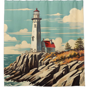 Vintage Poster Lighthouse Duschvorhang
