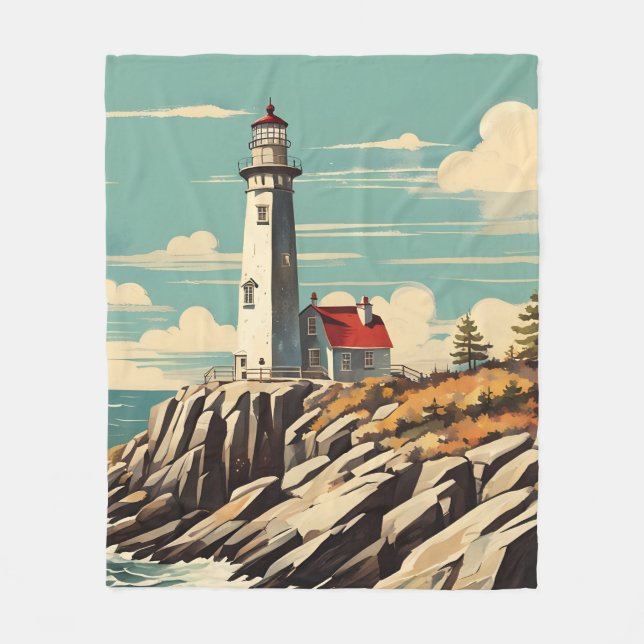 Vintage Poster Lighthouse Fleecedecke (Vorderseite)
