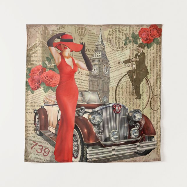 Vintage Poster London riss Zeitungshintergrund. Wandteppich (Vorderseite)