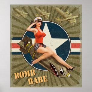 Vintage Poster mit Button-up Girl auf Bombe. abstr