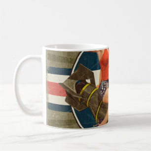 Vintage Poster mit Button-up Girl auf Bombe. abstr Kaffeetasse