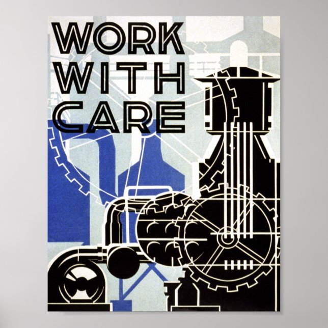 Vintage Poster - Mit Vorsicht arbeiten - POSTER (Vorne)