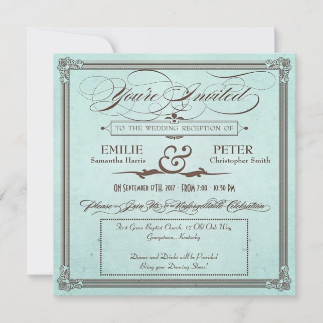 Vintage Poster Nur Blue & Brown Empfang Einladung (Vorderseite)