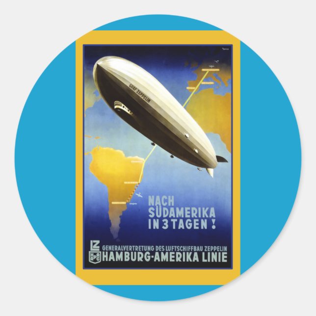 Vintage Poster of a Dirigible Runder Aufkleber (Vorderseite)