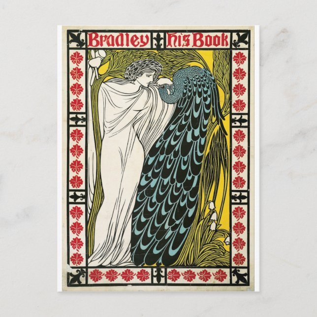 Vintage Poster:Pfau:Frau Postkarte (Vorderseite)