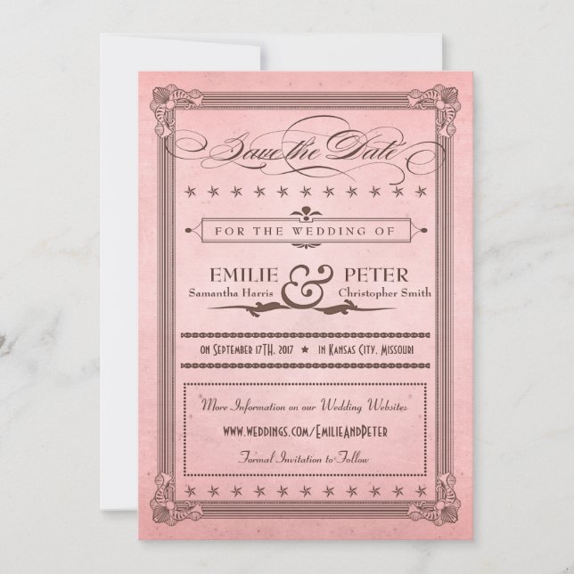Vintage Poster Pink & Brown Save the Date (Vorderseite)