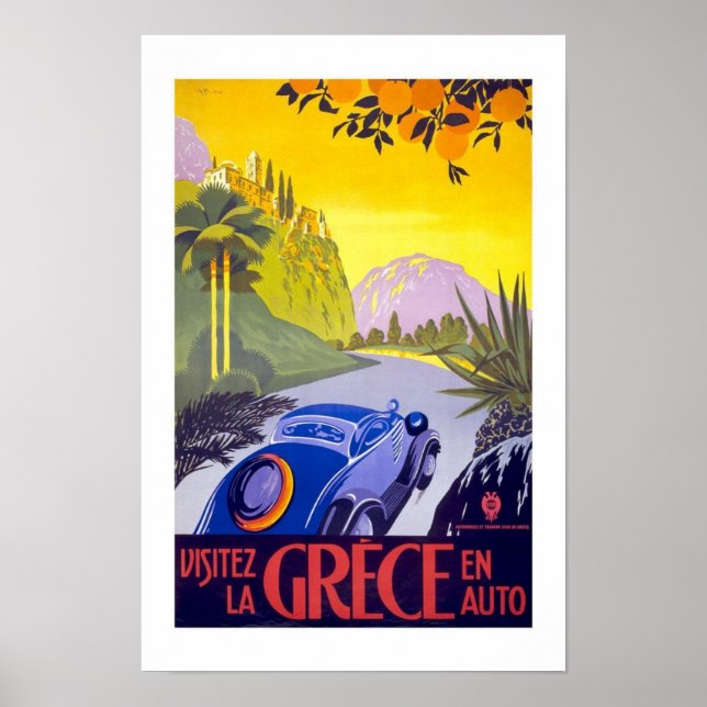 Vintage Poster Print Besuch Griechenland per Auto (Vorne)