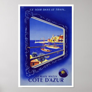 Vintage Poster Print Côte d'Azur Train Frankreich