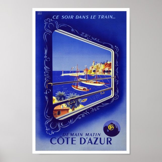 Vintage Poster Print Côte d'Azur Train Frankreich (Vorne)