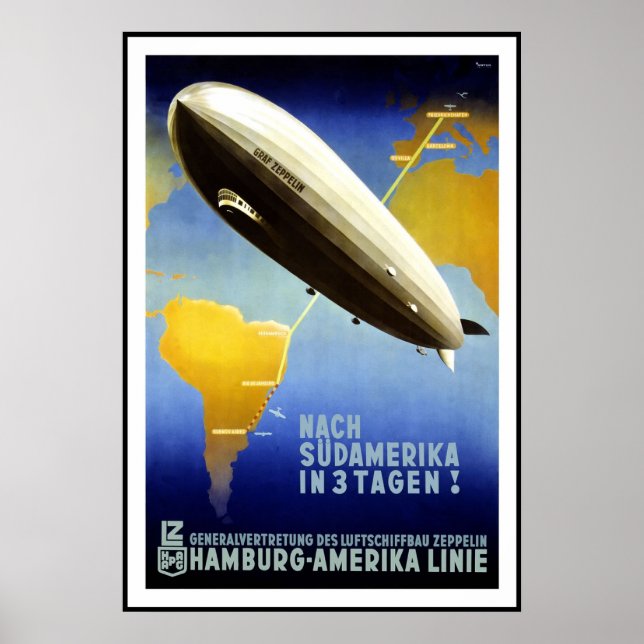 Vintage Poster Print Hamburg Amercia AirShip (Vorne)