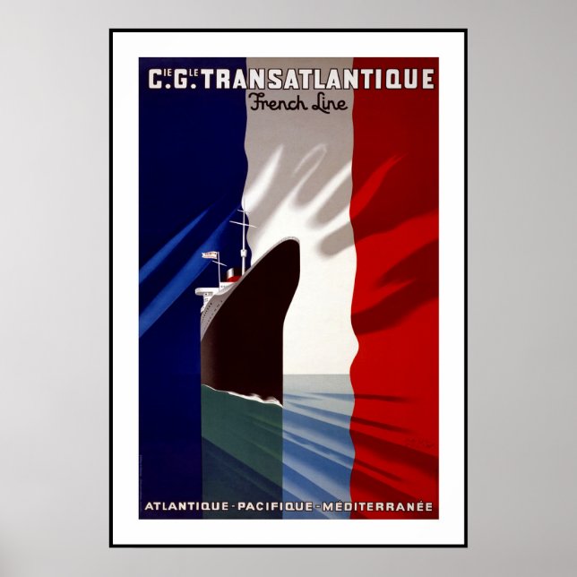 Vintage Poster Print Transatlantik Frankreich Fran (Vorne)