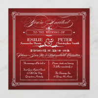 Vintage Poster Red & Silver Square Hochzeit Einlad