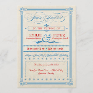 Vintage Poster Red, White & Blue Wedding Einladung