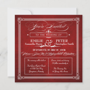 Vintage-Poster Rot & Silber Quadratische Hochzeits Einladung