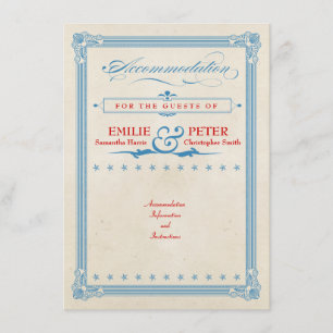 Vintage Poster Rot, Weiß & Blau Unterkünfte Begleitkarte