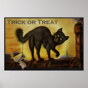Vintage-Poster Schwarze Katze Süßes oder Saures Hu Poster