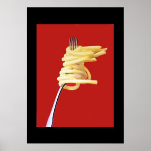 Vintage Poster Spaghetti und Gabel Rot