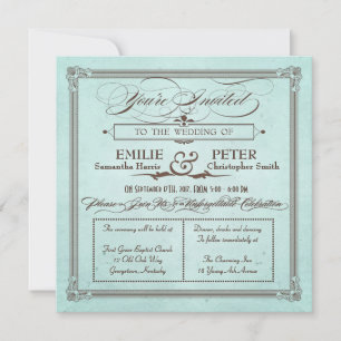 Vintage Poster Stil Blaue und Braune Quadratische Einladung