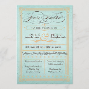 Vintage Poster Style Blue Wedding Einladung