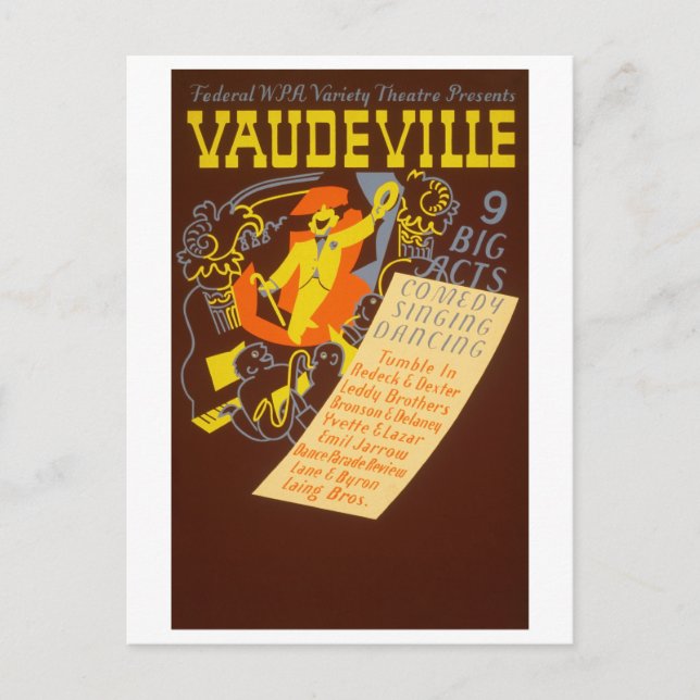 Vintage Poster Vaudeville Illustration Postkarte (Vorderseite)