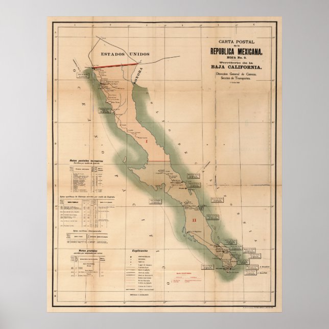 Vintage Postkarte Baja California (1904) Poster (Vorne)