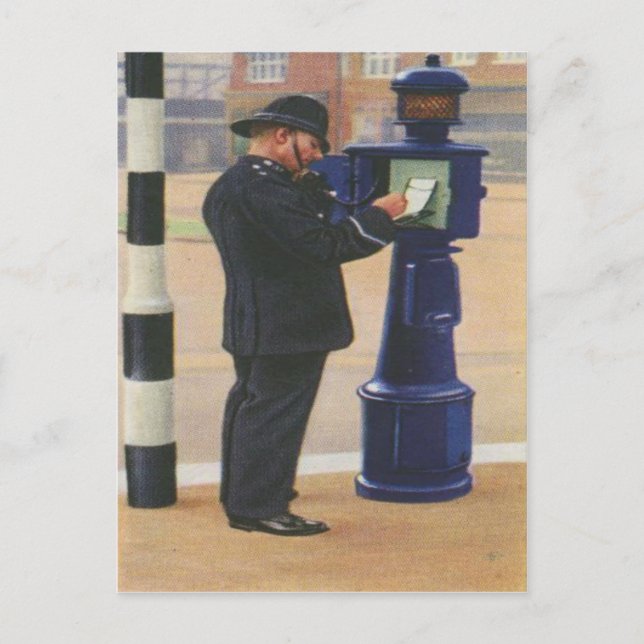 Vintage Postkarte bei Anrufen der Londoner Polizei (Vorderseite)
