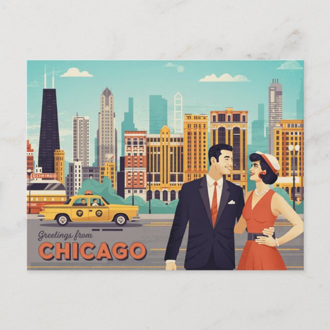 Vintage Postkarte Chicago (Vorderseite)