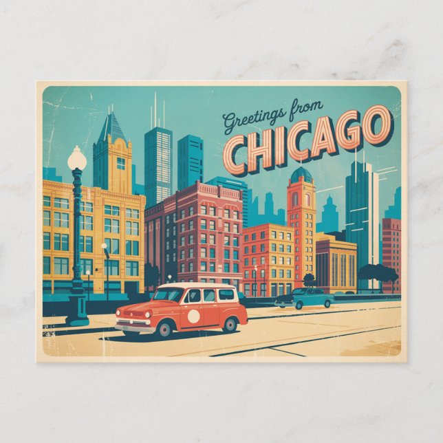Vintage Postkarte Chicago | Grüße aus Chicago (Vorderseite)