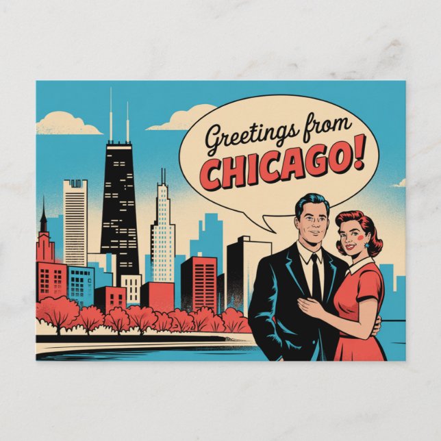 Vintage Postkarte Chicago | Grüße aus Chicago (Vorderseite)
