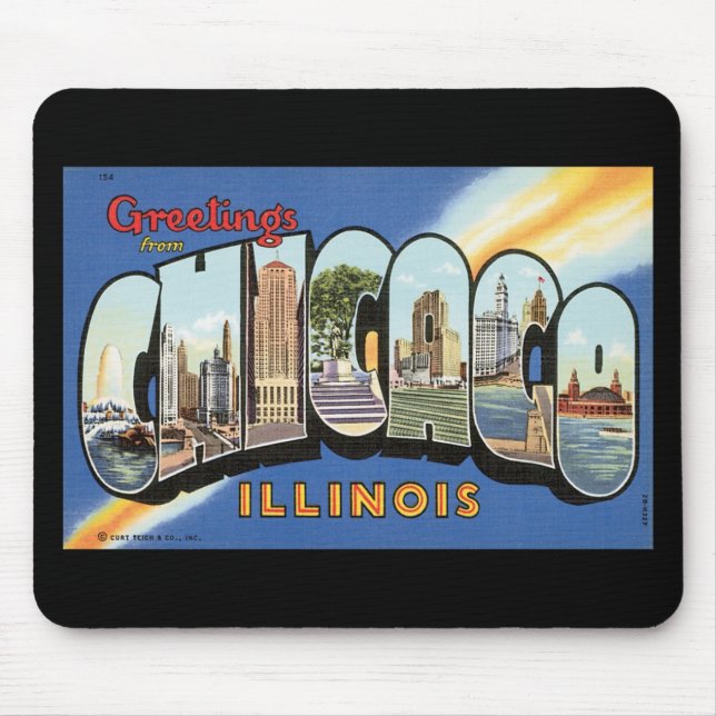 Vintage Postkarte Chicagos Illinois Mousepad (Vorne)