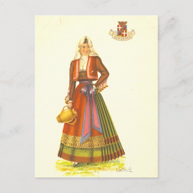 Vintage Postkarte der jungen Frau aus Sardinien (Vorderseite)
